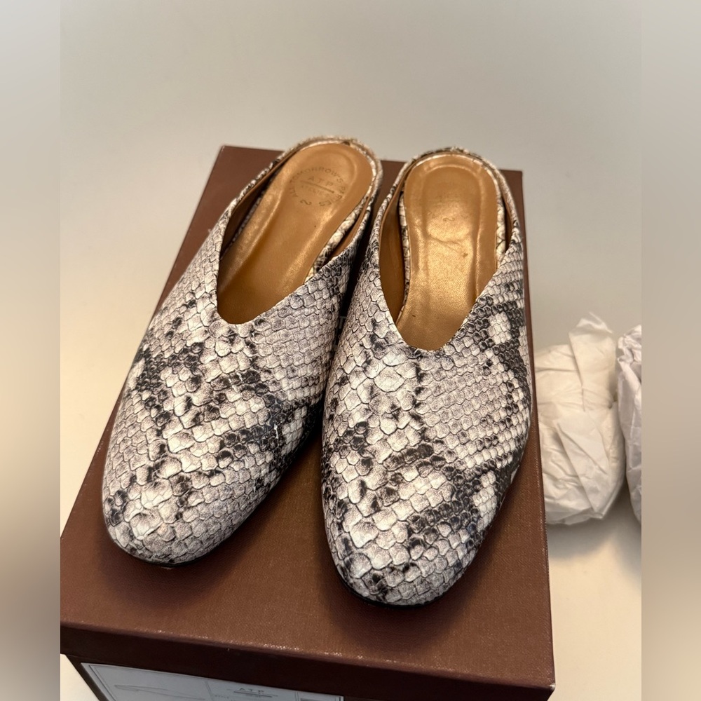 ATP Grey Snake Skin Print Mules